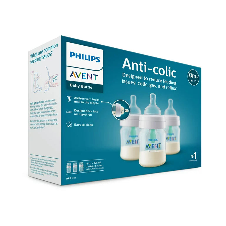 Anti-colic Baby Bottle with AirFree Vent, 4oz, 3pk, Clear, SCY701/93