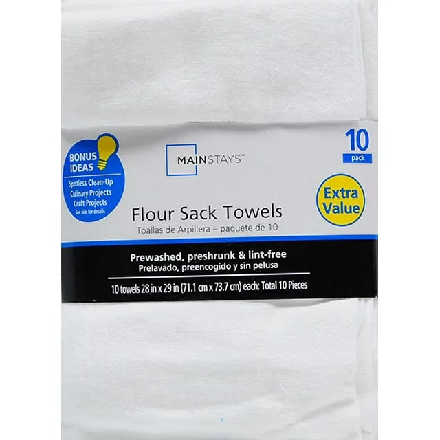 10-Piece Flour Sack Kitchen Towel Set, White