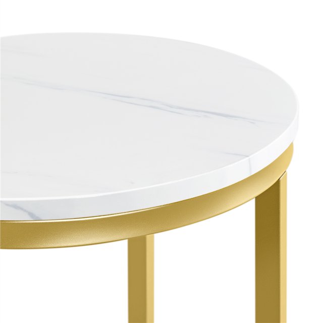 Faux Marble Side Table, White/Gold