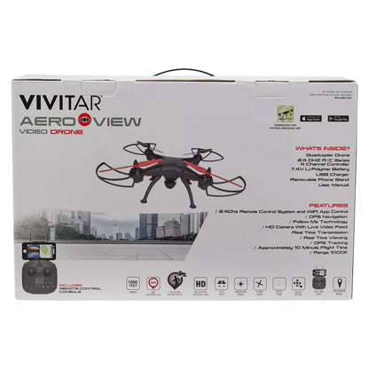 Aero view Quadcopter Wide Angle Video Drone with Wifi, GPS, 12 Minute flight time and a range of 1000 feet