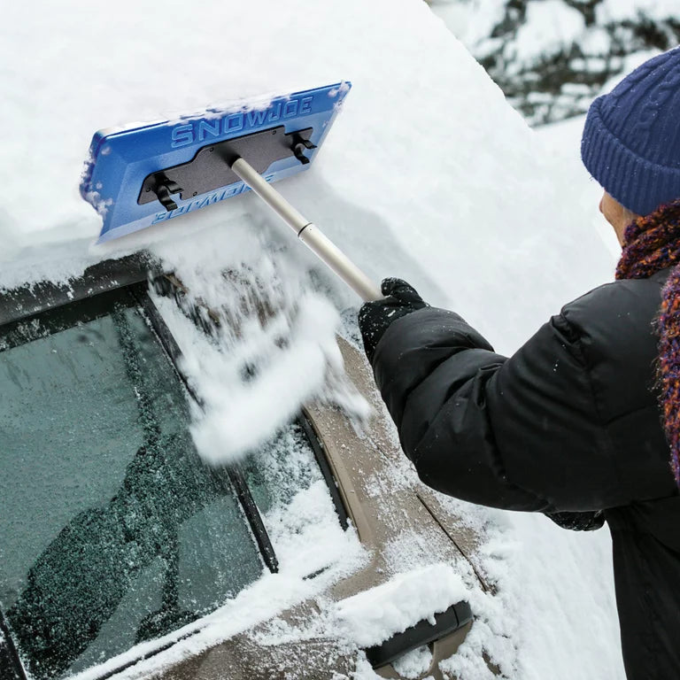 Snow Joe 2-in-1 Telescoping Snow Broom + Ice Scraper, 18-inch Foam Head, Blue