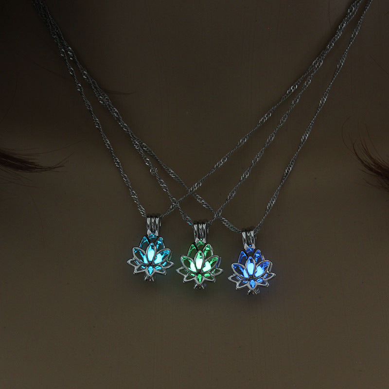 European And American Yoga Lotus Phase Box Luminous Pendant Necklace