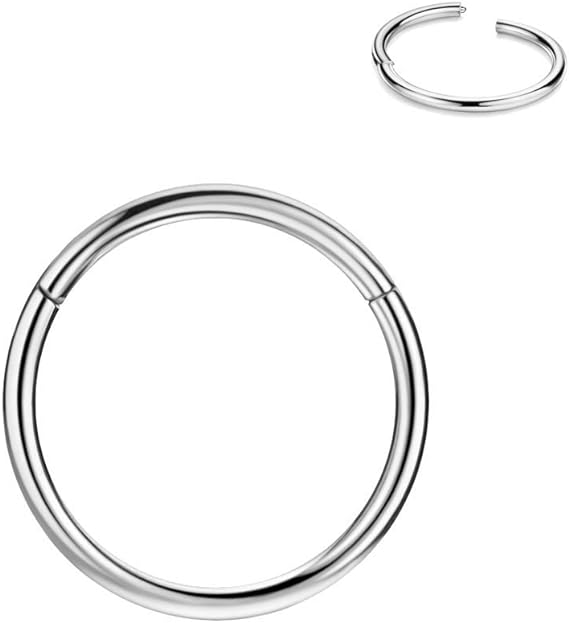 316l Surgical Steel Hinged Nose Rings Hoop 20G 18G 16G 14G 12G 10G 8G 6G, Diameter 5mm to 22mm, Gold - Rose Gold - Silver - Black - Blue - Rainbow