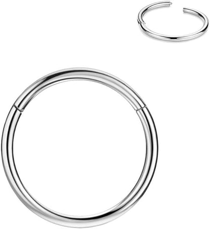 316l Surgical Steel Hinged Nose Rings Hoop 20G 18G 16G 14G 12G 10G 8G 6G, Diameter 5mm to 22mm, Gold - Rose Gold - Silver - Black - Blue - Rainbow