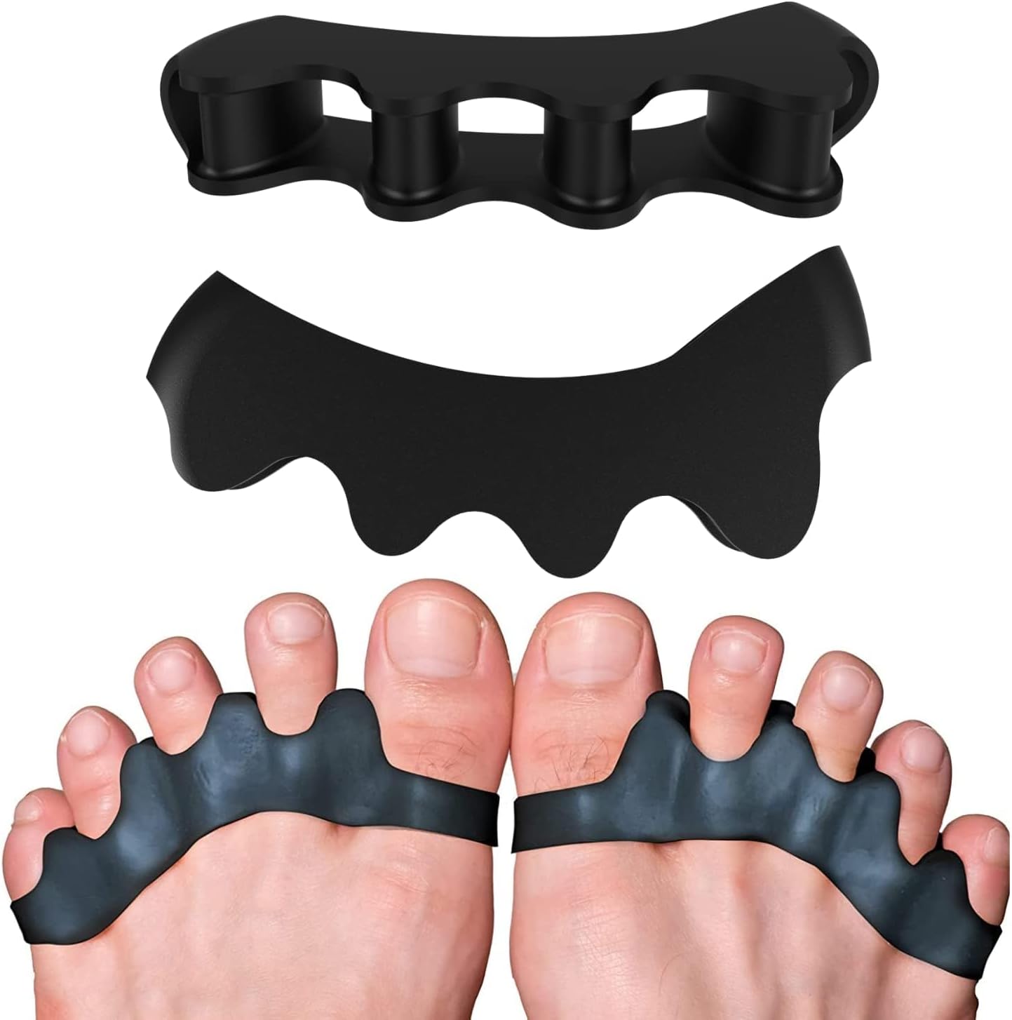 PrimalStep Toe Separators - Doctor Recommended - Correct Foot and Bunion Pain, Plantar Fasciitis - Toe Straightener to Improve Functional Athletic Mobility - Stretches to Fit (S/M)