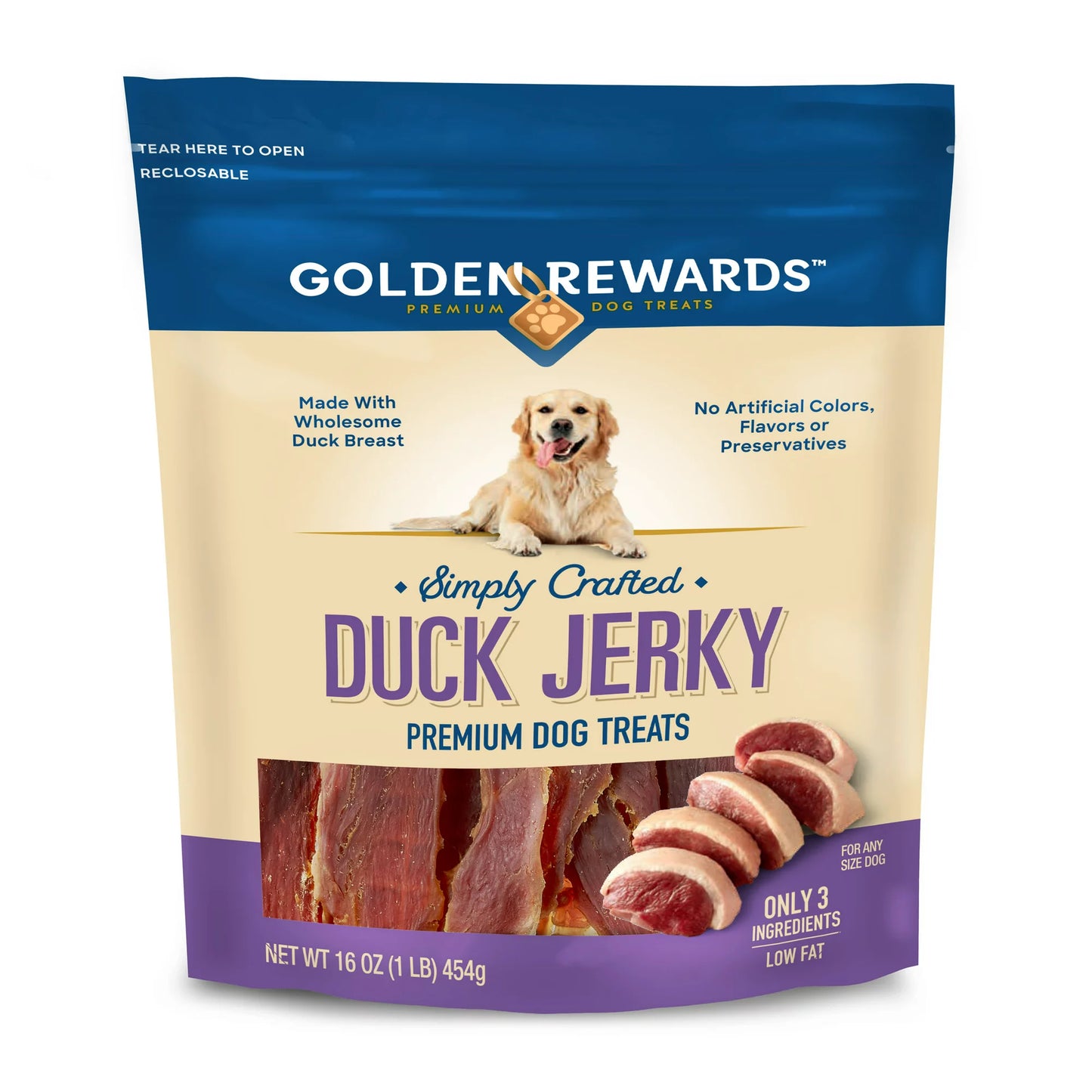 Duck Flavor Premium Jerky Dry Training Treats for All Dogs, 16 oz.