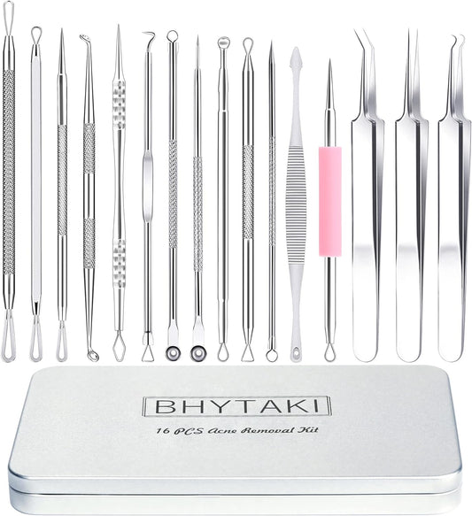 Blackhead Remover , 2023 Latest 16 PCS Pimple Popper, Acne Extractor, Blackhead Tool Kit for Blemish, 410 Premium Professional Stainless with Metal Box