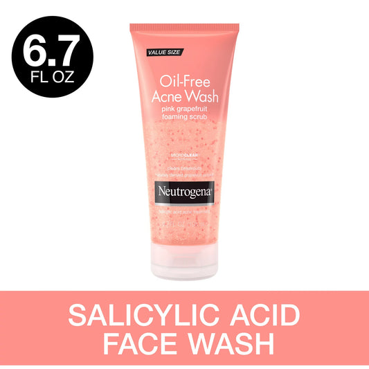 Oil-Free Pink Grapefruit Acne Face Wash, Foaming Facial Cleanser Scrub, 6.7 oz