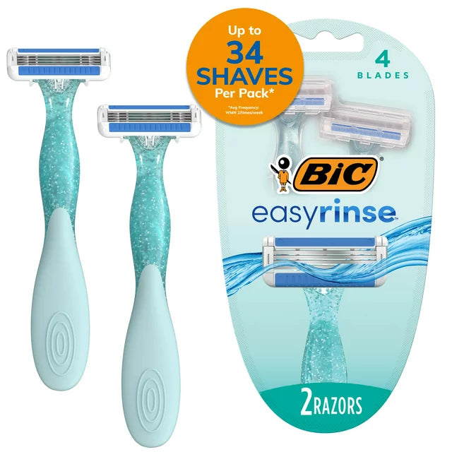 EasyRinse Anti-Clogging Women's Disposable Razors with 4 Easy Rinse Shaving Blades, 2 Count