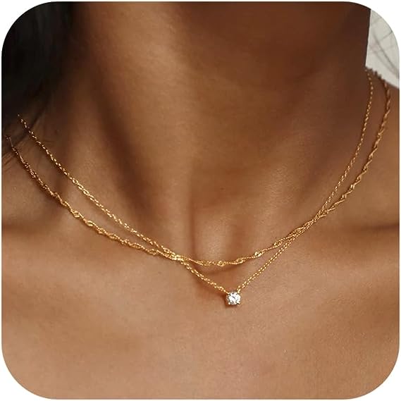 Diamond Necklaces for Women, Dainty Gold Necklace 14k Gold Plated Long Lariat Necklace Simple Gold CZ Diamond Choker Necklaces for Women Trendy Gold Necklace Jewelry Gifts for Girls