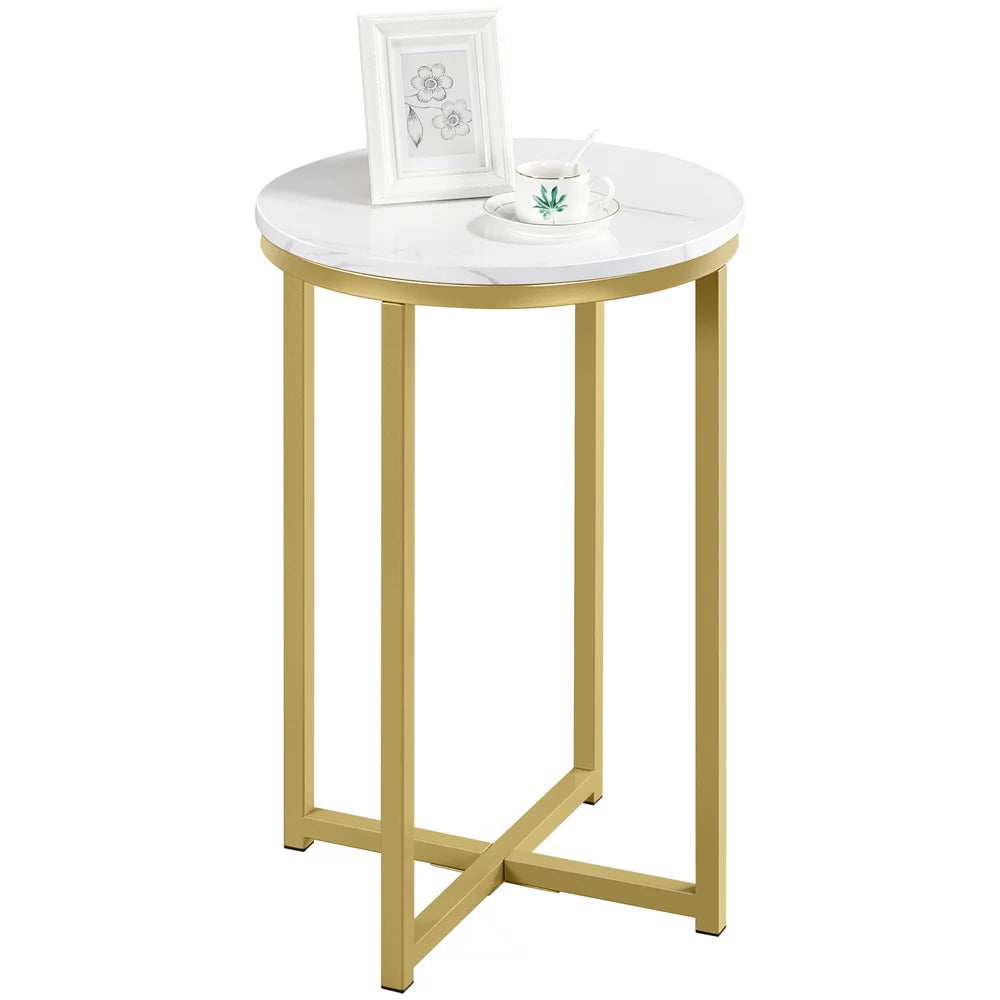 Faux Marble Side Table, White/Gold