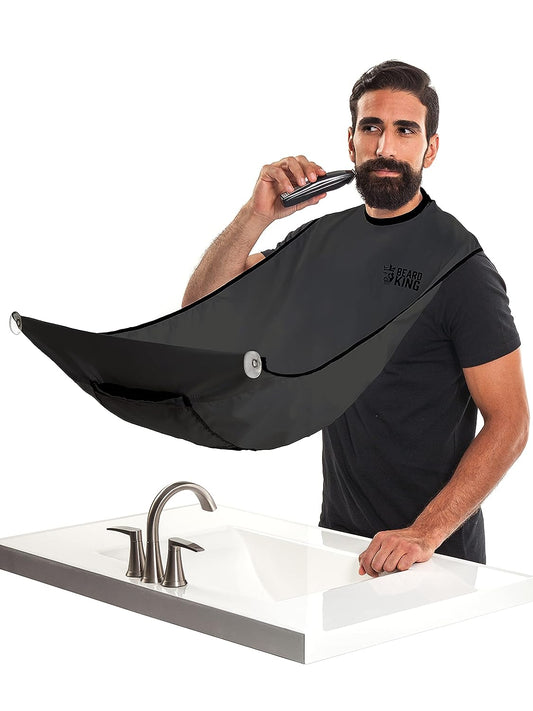 Beard Bib Apron for Men - the Original Cape As Seen on Shark Tank, Mens Hair Catcher for Shaving, Trimming - Grooming Accessories & Gifts for Dad or Husband - 1 Size Fits All, BLACK