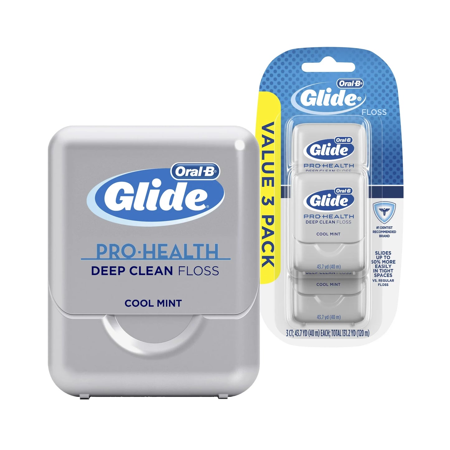 Glide Pro-Health Deep Clean Cool Mint Lightly Waxed Dental Floss, Value 3 Pack (40m Each)