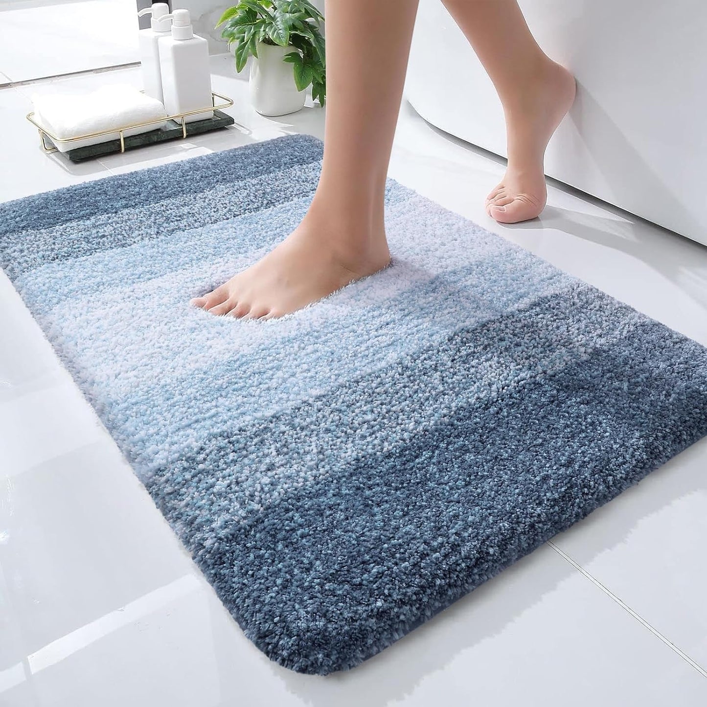 Luxury Bathroom Rug Mat 24x16, Extra Soft and Absorbent Microfiber Bath Rugs, Non-Slip Plush Shaggy Bath Carpet, Machine Wash Dry, Bath Mats for Bathroom Floor, Tub and Shower, Navy Blue