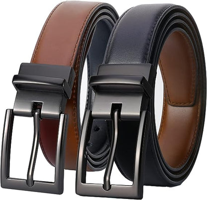 Mens Belt Reversible 100% Italian Leather Dress Casual,One Reverse for 2 Colors,Trim to Fit