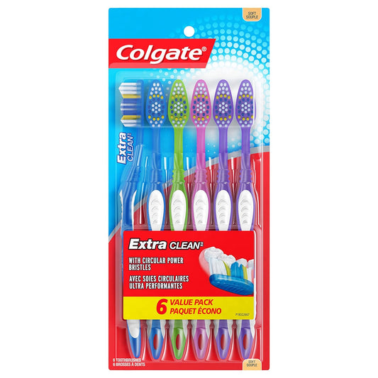 Extra Clean Toothbrush, Soft Toothbrush for Adults, 6 Count (Pack of 1), Packaging May Vary