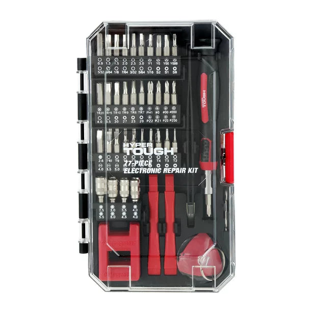 77 Piece Precision Tool Kit with Magnetic Screwdriver, Standard Size Bits, and Case