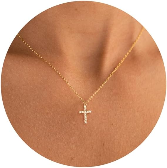 18k Gold/Silver Plated Simple Evil Eye Turquoise Cross Pendant Choker Necklace Simple Tiny Necklace for Women Girls