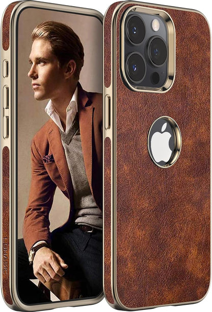 iPhone 15 Pro Max Case, Vintage Leather Thin Slim Luxury PU Soft Flexible Bumper Non-Slip Grip Anti-Scratch Protective Cover Men Women Phone Cases for iPhone 15 Pro Max 6.7" 2023 - Brown