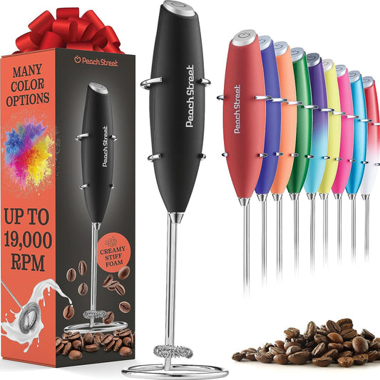 Powerful Handheld Milk Frother, Mini Milk Frother, Battery Operated (Not included) Stainless Steel Drink Mixer - Milk Frother Stand for Milk Coffee, Lattes, Cappuccino, Frappe, Matcha, Hot Chocolate