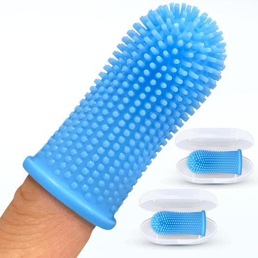 Dog Toothbrush, 360º Dog Tooth Brushing Kit, Cat Toothbrush, Dog Teeth Cleaning, Dog Finger Toothbrush, Dog Tooth Brush for Small & Large Pets, Dog Toothpaste Not Included - Blue 2-Pack