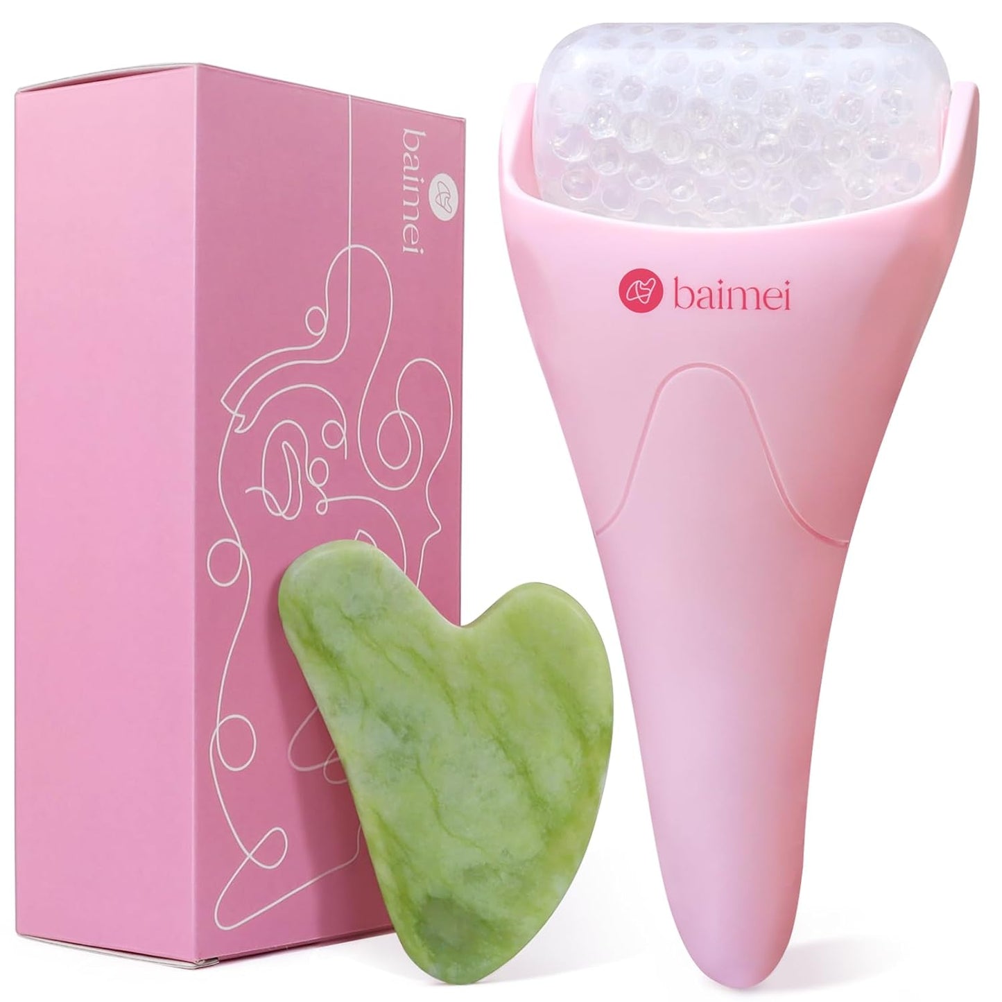 Ice Roller and Gua Sha Facial Tools, Skin Care Tools for face Reduces Puffiness Migraine Pain Relief, Self Care Gift for Men Women - Pink