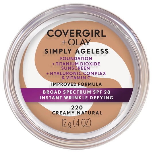 OLAY Simply Ageless Instant Wrinkle-Defying Foundation with SPF 28, Creamy Natural, 0.44 oz