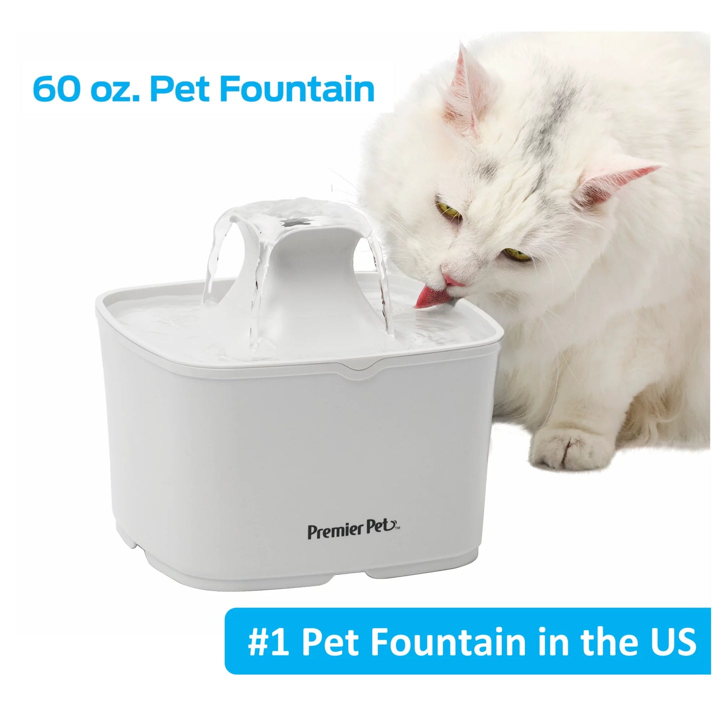 60 oz. Pet Fountain- Automatic water fountain for cats & small dogs, fresh, filtered water, promotes hydration, adjustable water flow, sleek, compact, easy to clean, filters included