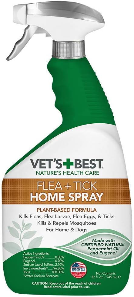 Flea and Tick Home Spray - Dog Flea and Tick Treatment for Home - Plant-Based Formula - Certified Natural Oils - 32 oz