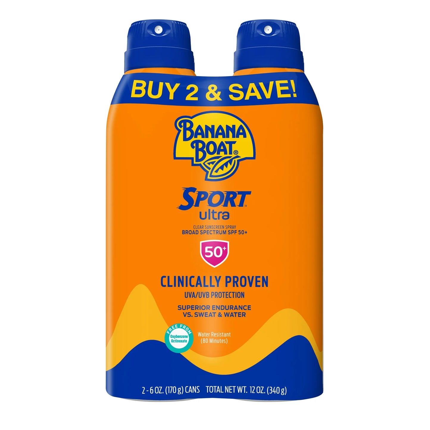 Sport Ultra Sunscreen Spray 12 Oz Twin Pack, SPF 50, Water Resistant Sunblock (80 Minutes), Superior Endurance VS Sweat And Water