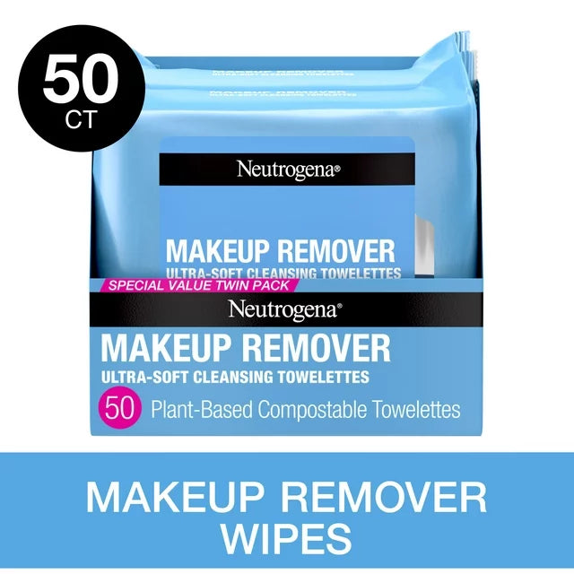 Makeup Remover Wipes and Face Cleansing Towelettes, 25 Count, (2 Pack)