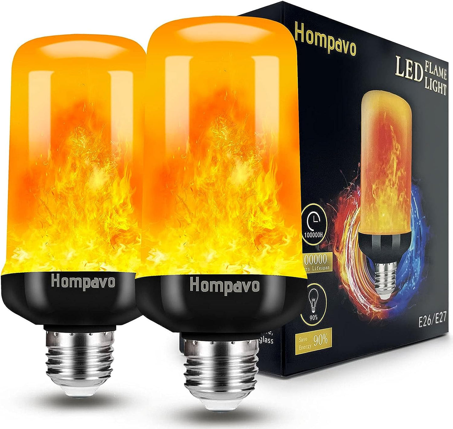 【Upgraded】 LED Flame Light Bulbs Halloween Decorations, 4 Modes Flickering Light Bulbs with Upside Down Effect, E26/E27 Base Flame Bulb for Christmas Party Home Indoor & Outdoor (2 Pack)