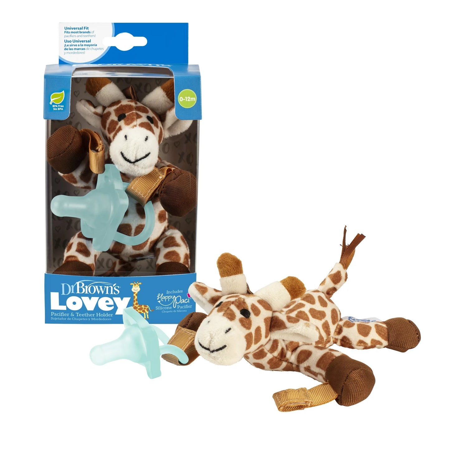 Baby Lovey Pacifier & Teether Holder, Giraffe with Green HappyPaci, 100% Silicone, 0-6 m