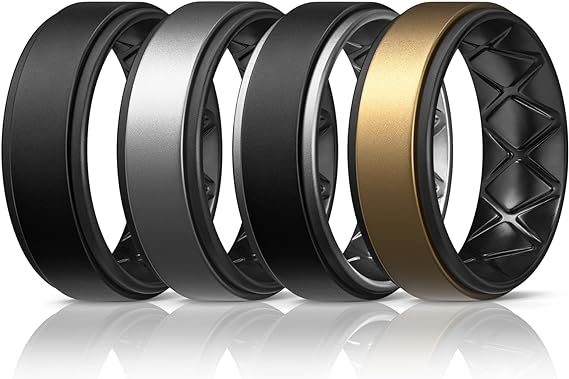 Silicone Rings for Men 1/4/6 Multipack of Breathable Mens Silicone Rubber Wedding Rings Bands - Step Edge