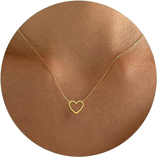 Cute Heart Necklace Tiny 14k Gold Heart Pendant Choker Necklaces Small Gold Love Open Heart Chain Necklace for Women Dainty Gold Necklace Gifts for Her