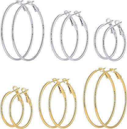 Stainless Steel gold silver Plated Hoop Earrings for Women Girls, Hypoallergenic Hoops Women's Earrings Loop Earrings Set