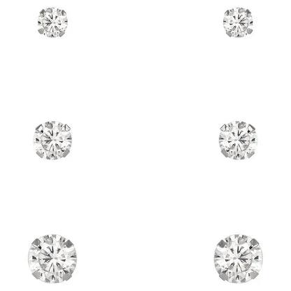 10kt White Gold Cubic Zirconia Stud Earrings Set, 3/4/5mm