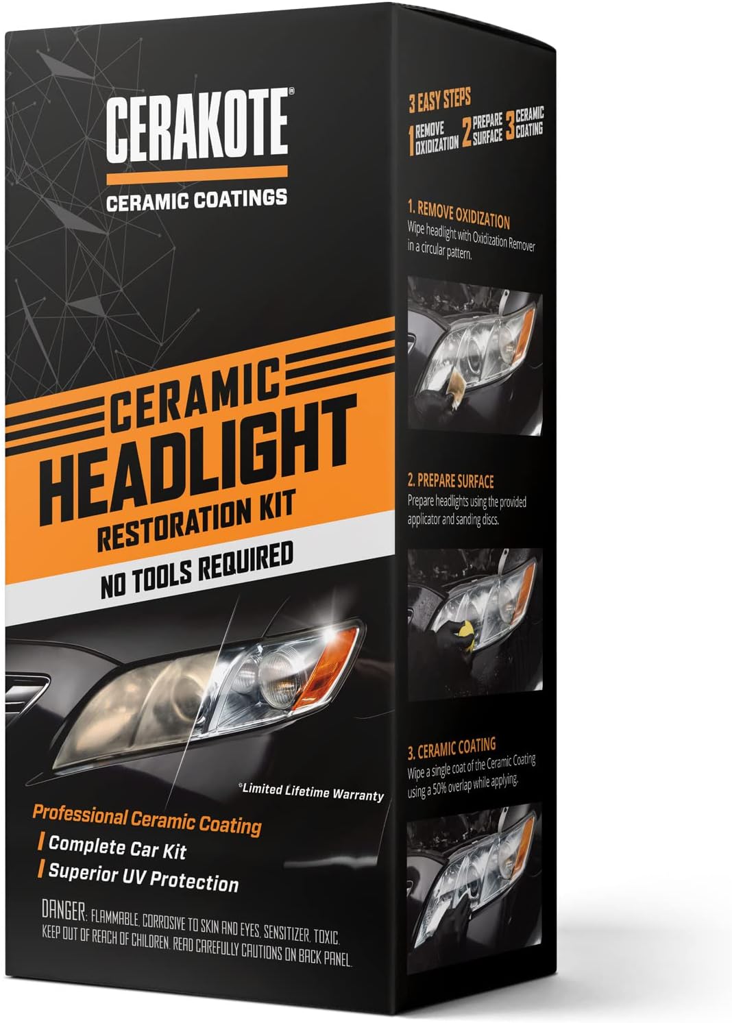 Ceramic Headlight Restoration Kit – Guaranteed To Last As Long As You Own Your Vehicle – Brings Headlights back to Like New Condition - 3 Easy Steps - No Power Tools Required