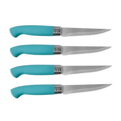 Woman Breezy Blossoms 11-Piece Stainless Steel Knife Block Set, Teal