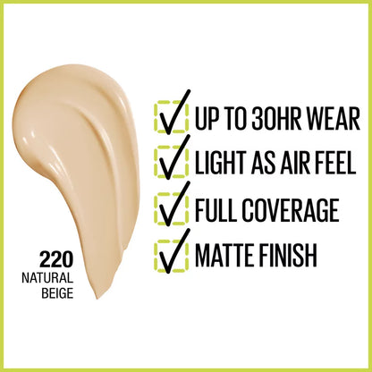 Super Stay Liquid Foundation Makeup, Full Coverage, 220 Natural Beige, 1 fl oz