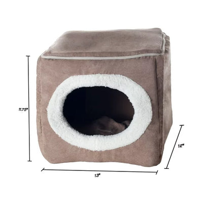 Cat or Dog Bed Cozy Cave Enclosed Cube Pet Bed - Light Coffee