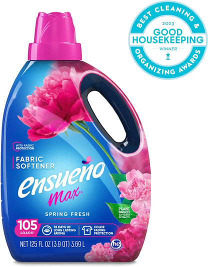 Max Liquid Fabric Softener- With Long-Lasting Freshener And Wrinkle Eliminating formula, Spring Fresh Scent - (125 oz)