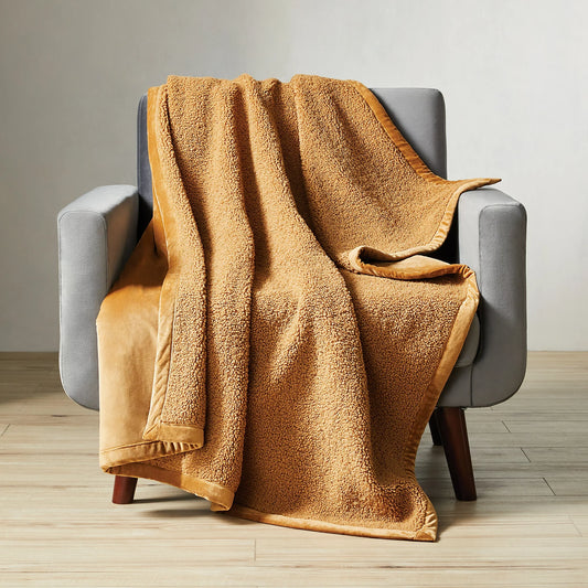 Teddy Faux Fur Throw Blanket, Caramel Beige, Standard