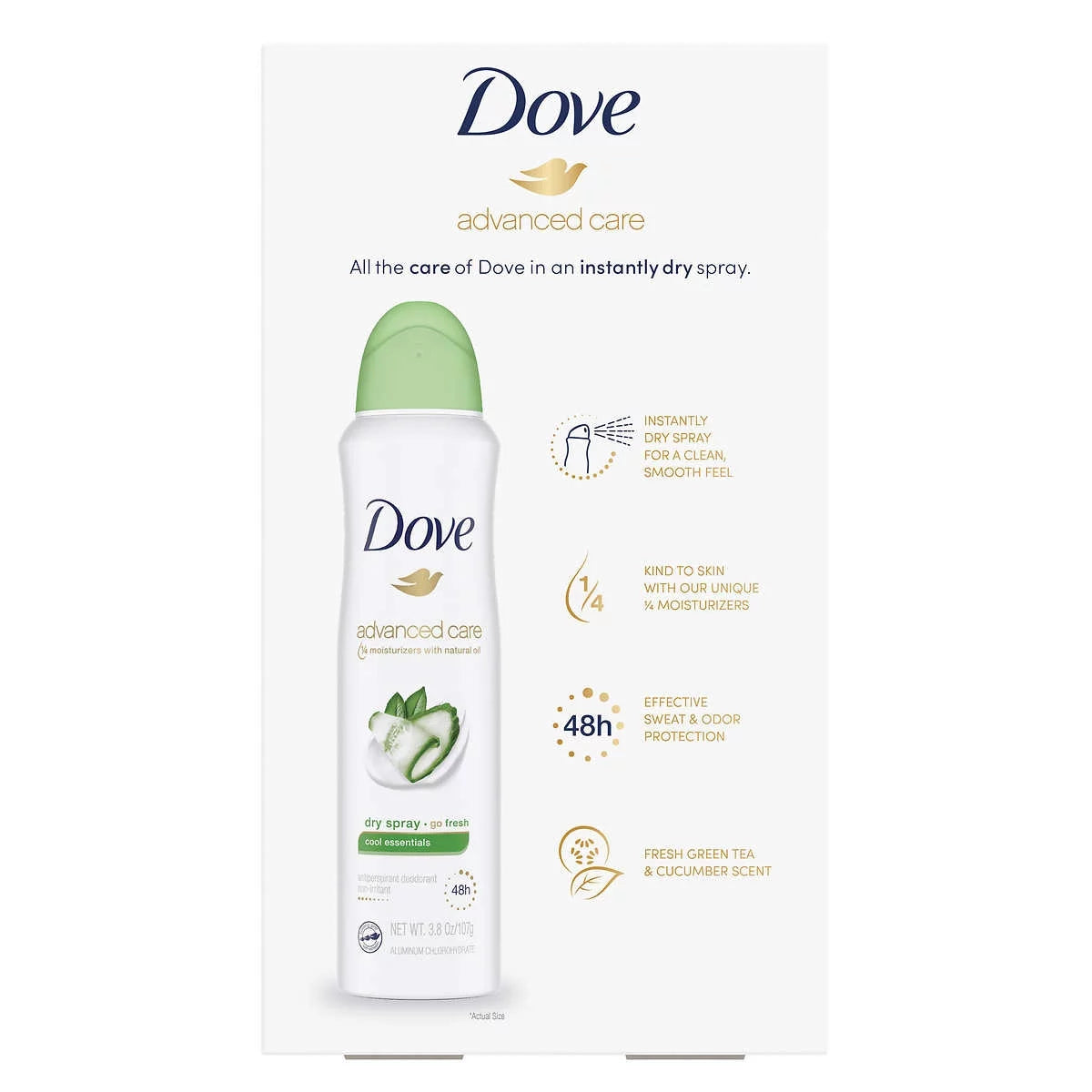 Advanced Care 48H Dry Spray Antiperspirant Deodorant for Women, Cool Essentials, 3.8 oz Single