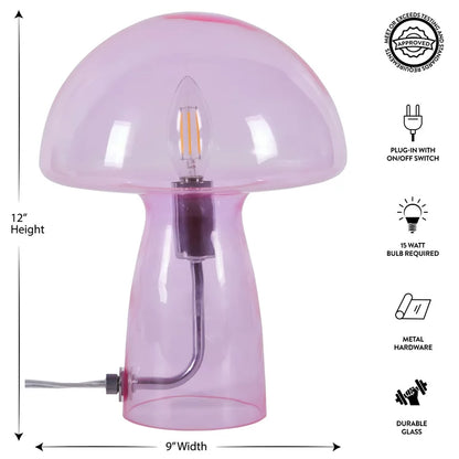 Shop Novelty Glass Mushroom Lamp, Hot Pink, 12" H, Plug-in