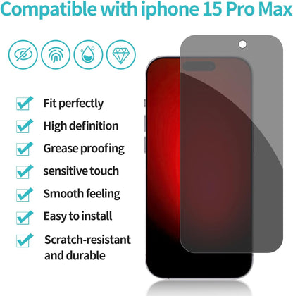 iPhone 15 Pro Max Privacy Screen Protector with Camera Lens Protector Full Coverage Anti-Spy Tempered Glass Film 9H Hardness Upgrade Edge Protection Easy Installation Bubble Free Specially Designed for 2023 [6.7 inch]