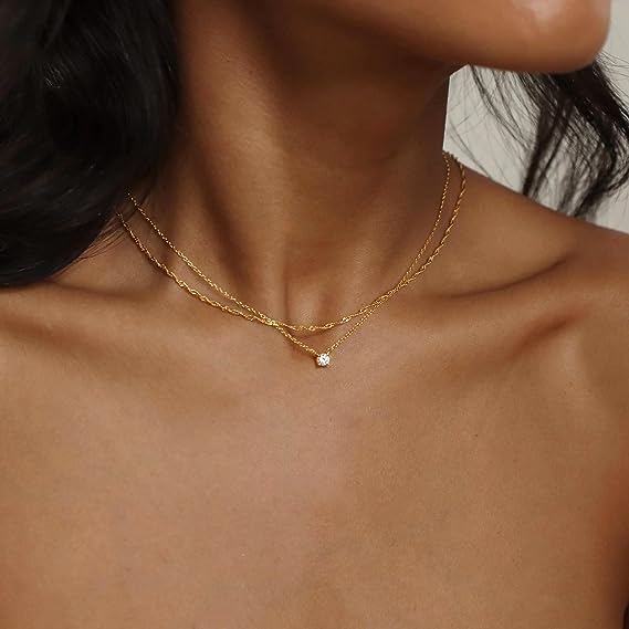 Diamond Necklaces for Women, Dainty Gold Necklace 14k Gold Plated Long Lariat Necklace Simple Gold CZ Diamond Choker Necklaces for Women Trendy Gold Necklace Jewelry Gifts for Girls