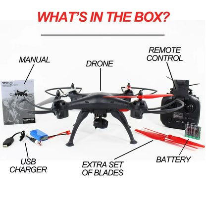 Aero view Quadcopter Wide Angle Video Drone with Wifi, GPS, 12 Minute flight time and a range of 1000 feet