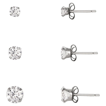 10kt White Gold Cubic Zirconia Stud Earrings Set, 3/4/5mm