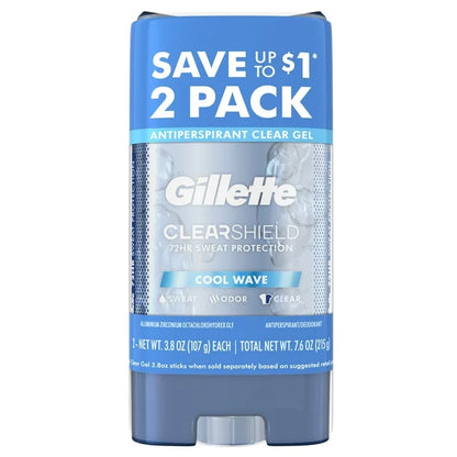 Antiperspirant and Deodorant for Men, Clear Gel, Cool Wave, Twin Pack - 2 of 3.8oz